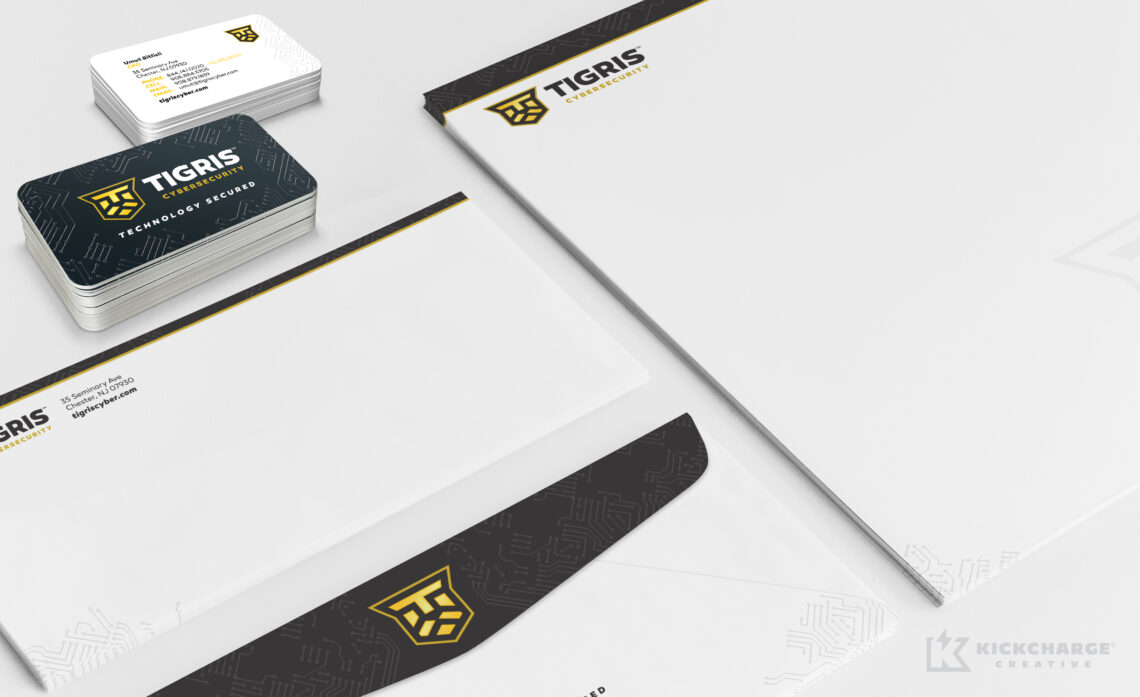 tigris cybersecurity stationery including letterhead, envelopes, and business cards