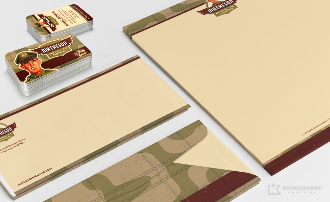matheson stationery including letterhead, envelopes, and business cards
