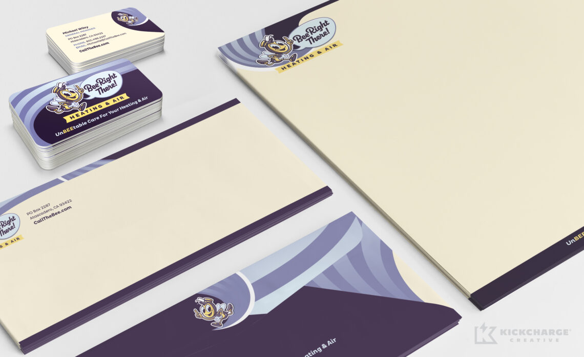 bee right there stationery including letterhead, envelopes, and business cards