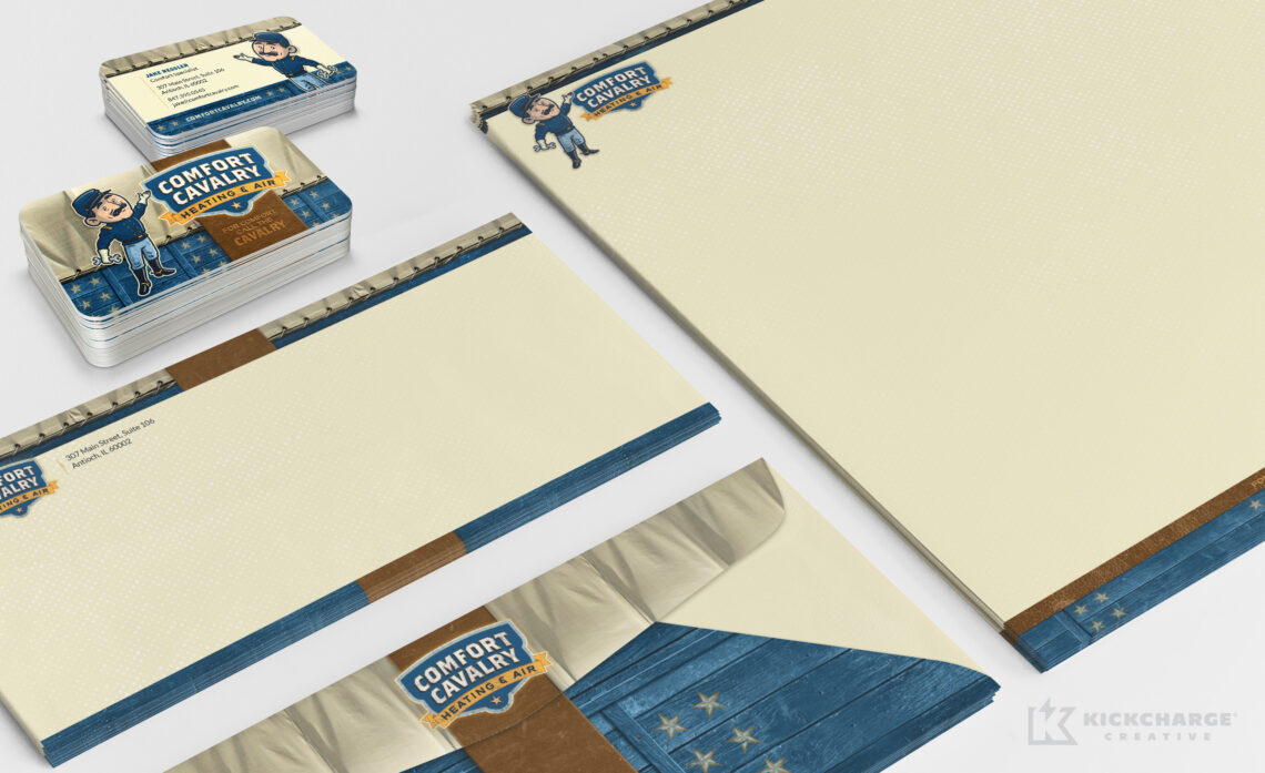 comfort cavalry stationery including letterhead, envelopes, and business cards