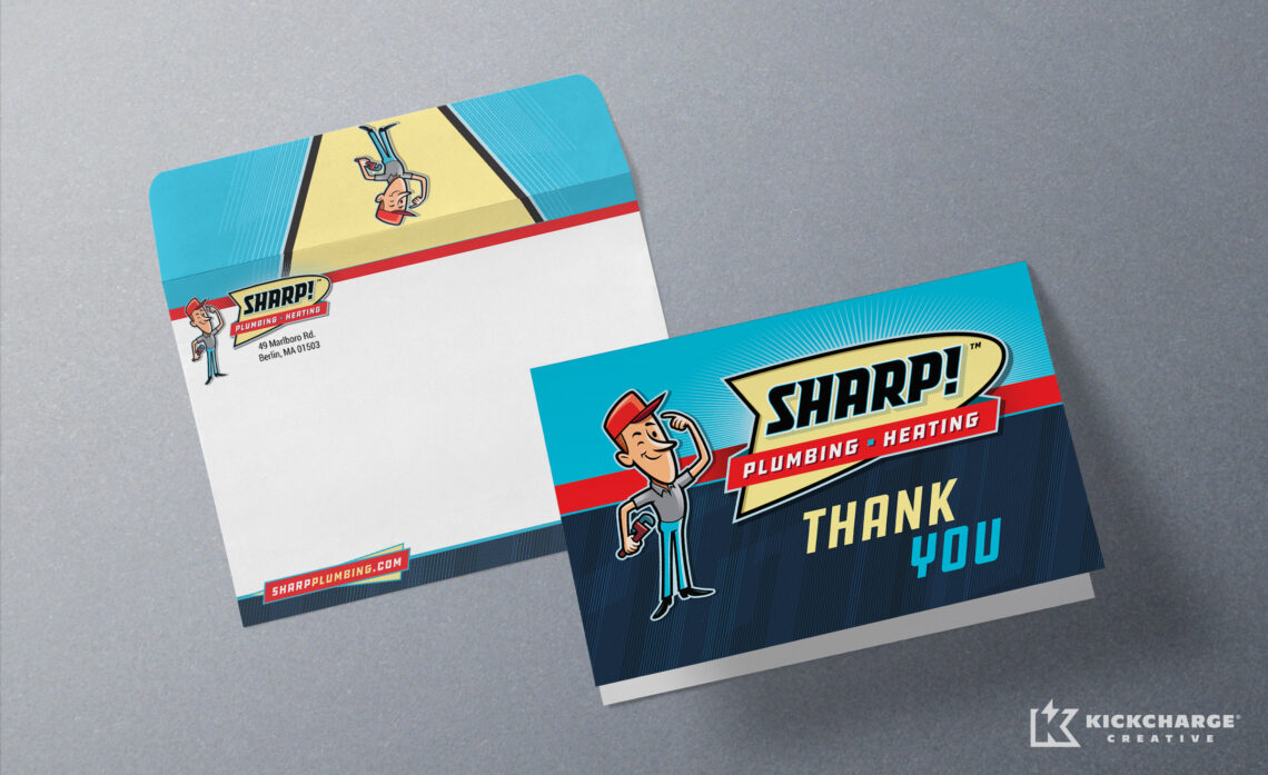 sharp plumbing & heating thank you card and envelope