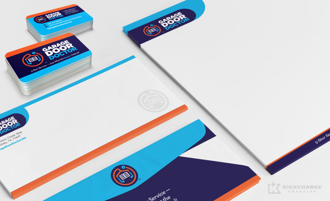 garage door doctor stationery including letterhead, envelopes, and business cards