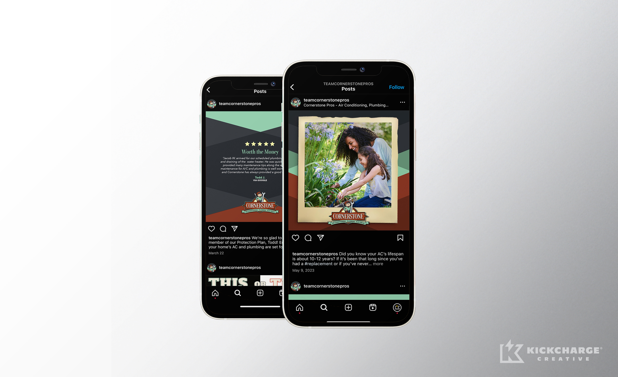 Cornerstone Pros social media posts shown on smart phones