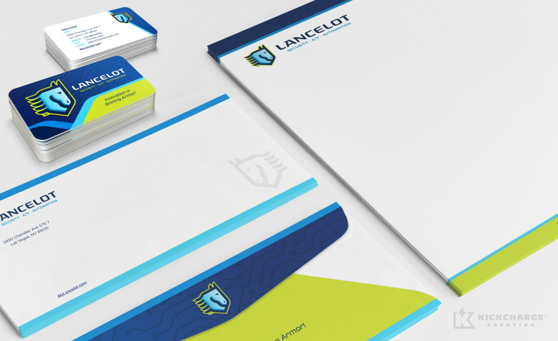lancelot stationery including letterhead, envelopes, and business cards