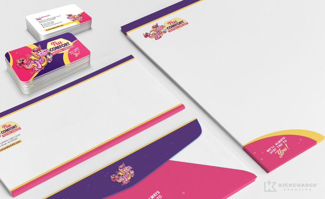tru comfort stationery including letterhead, envelopes, and business cards