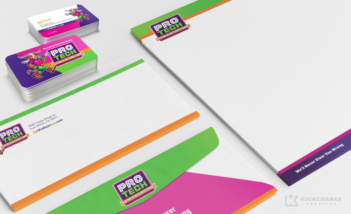 protech stationery including letterhead, envelopes, and business cards