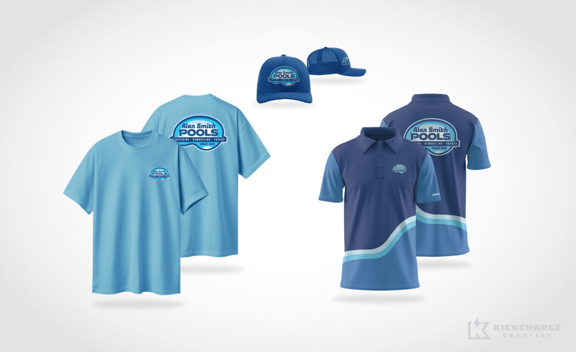 alan smith pools polo, t-shirt, and hat