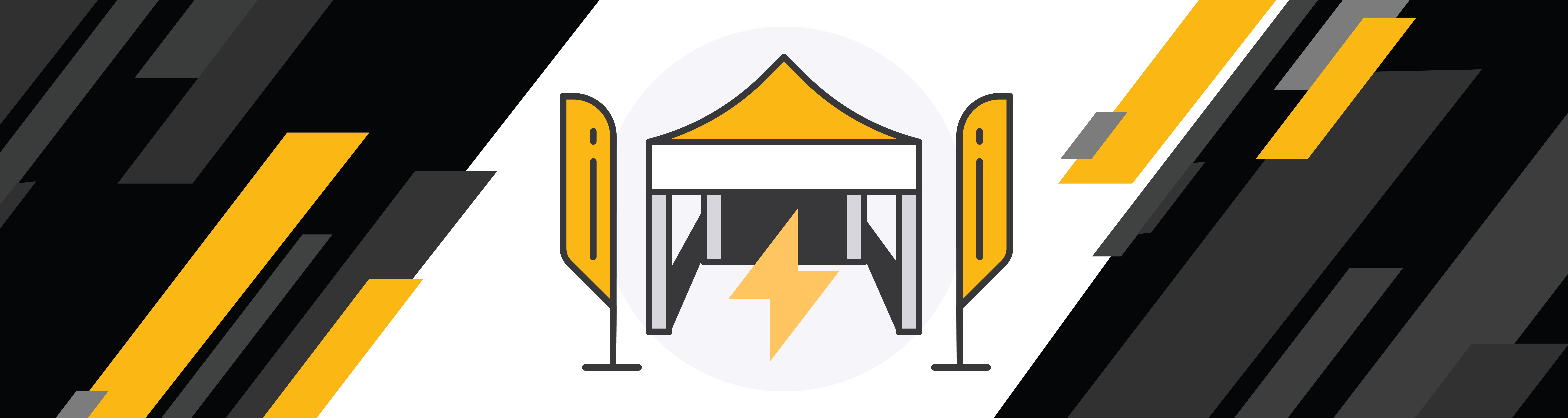 illustrated graphic of a black and yellow trade show booth