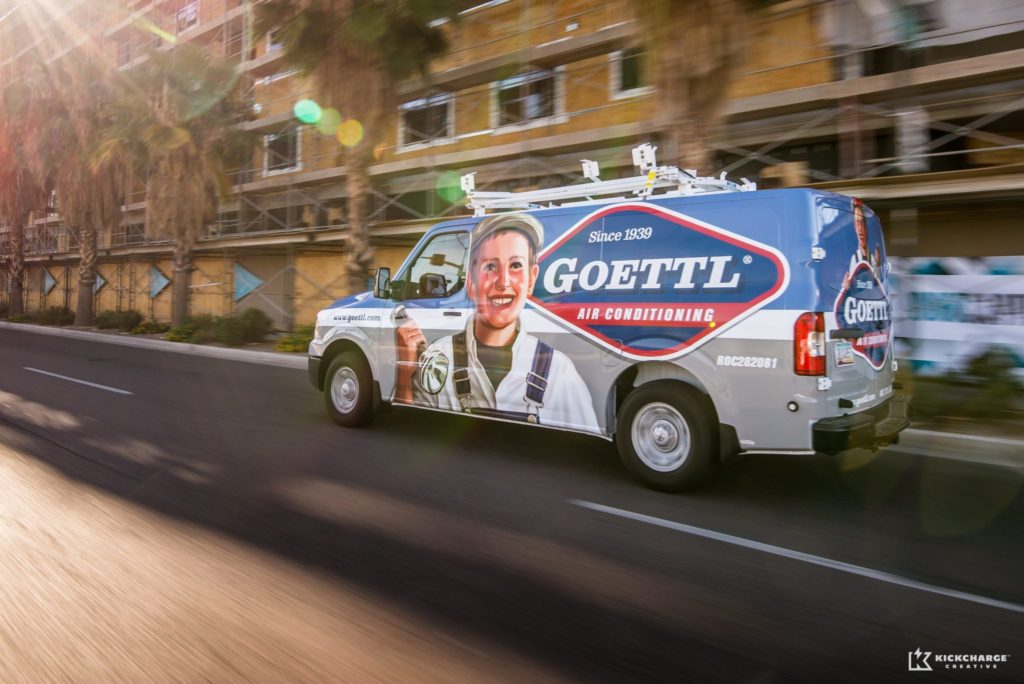 The best vehicle wraps use simple, easy-to-read graphics, as this wrap for Goettl Air Conditioning shows.