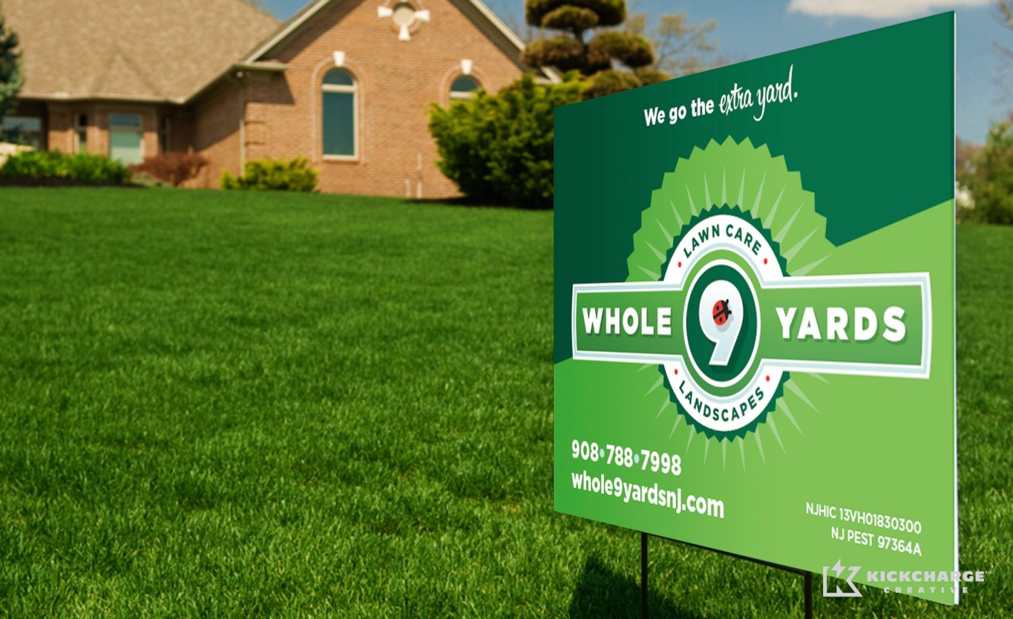 Yard sign design for Whole 9 Yards Lawn Care and Landscaping serving Flemington, New Jersey.