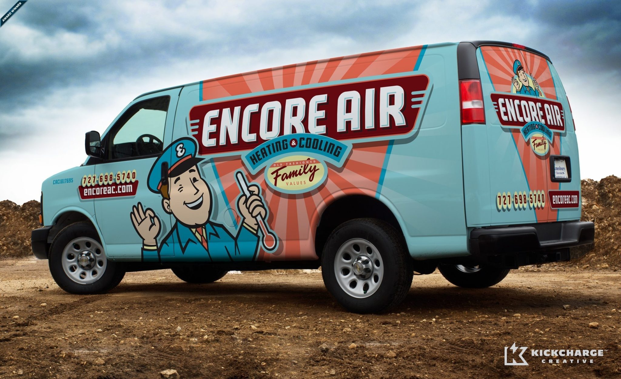 Award-winning vehicle wrap design for Encore Air Heating & Cooling, an HVAC company based in Largo, FL. This vehicle wrap won 2015 Vehicle Graphics Readers' Choice in the Signs of the Times 9th Annual Graphics Contest for service vehicles.