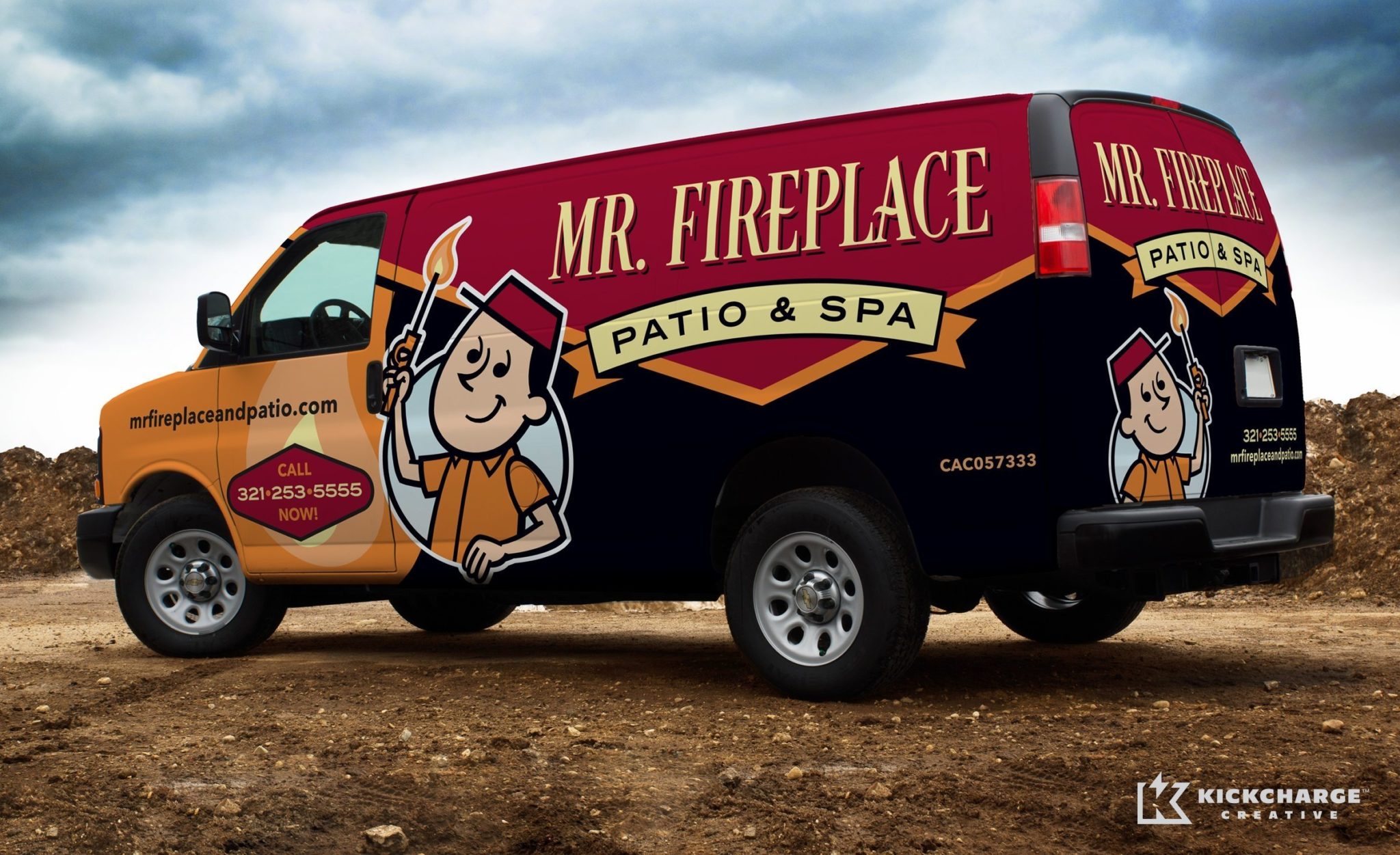 Retro vehicle wrap design for a fireplace, gas and spa company based in Florida.