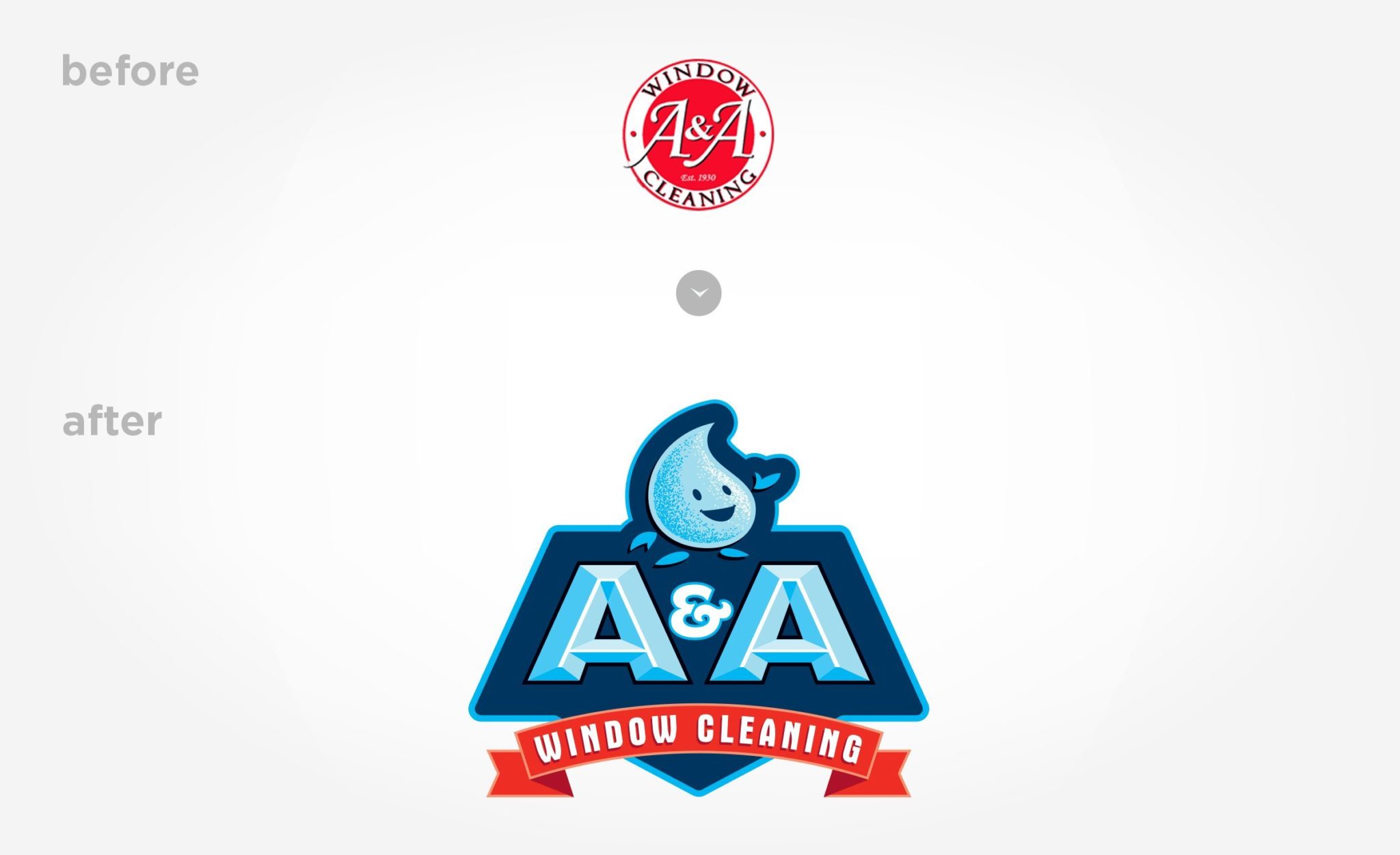 Before & after logo design for A&A Window Cleaning.