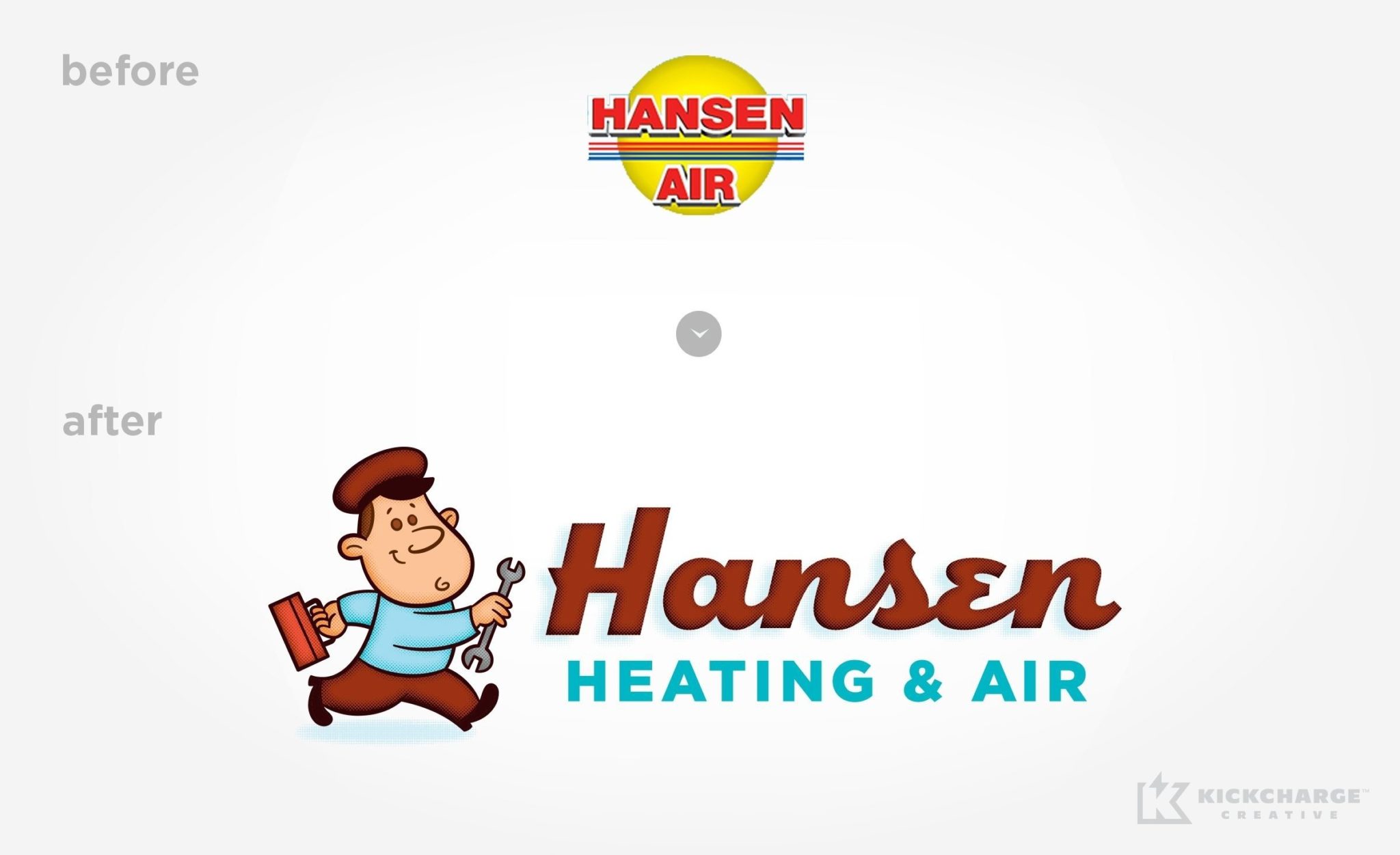 Before & after logo design for Hansen Heating & Air.
