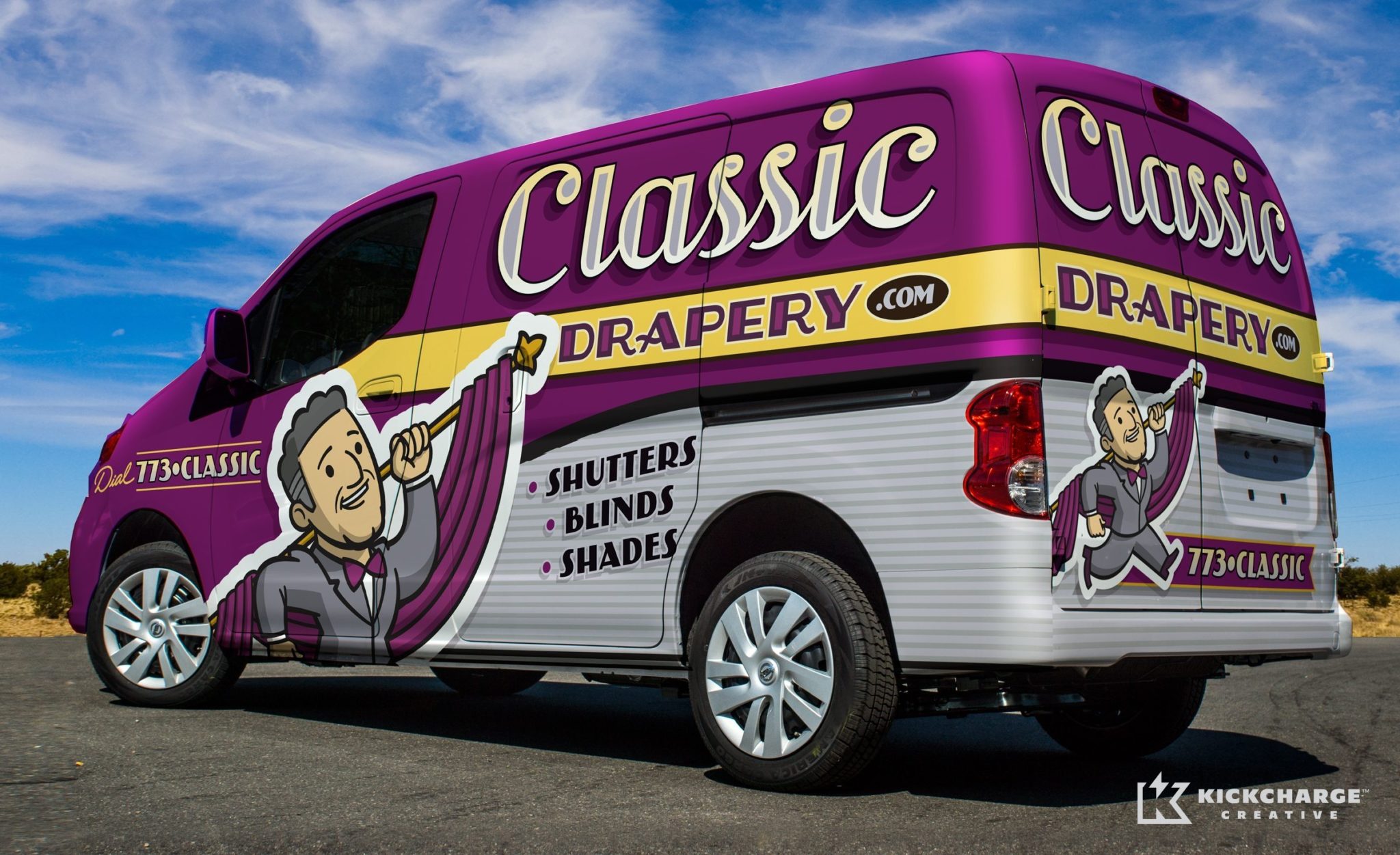 One of our best truck wraps utilizing a new retro brand, custom, hand-drawn artwork and type for this Chicago based drapery company.