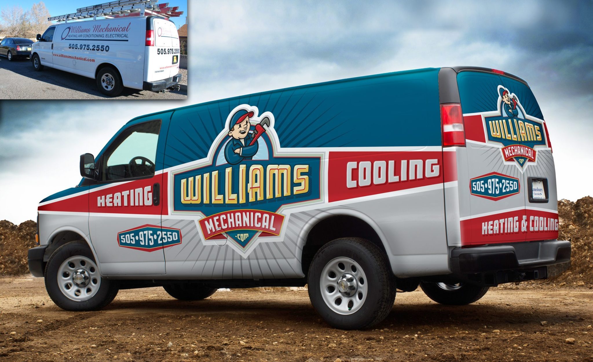Before & after fleet wrap design for an HVAC company in New Mexico.