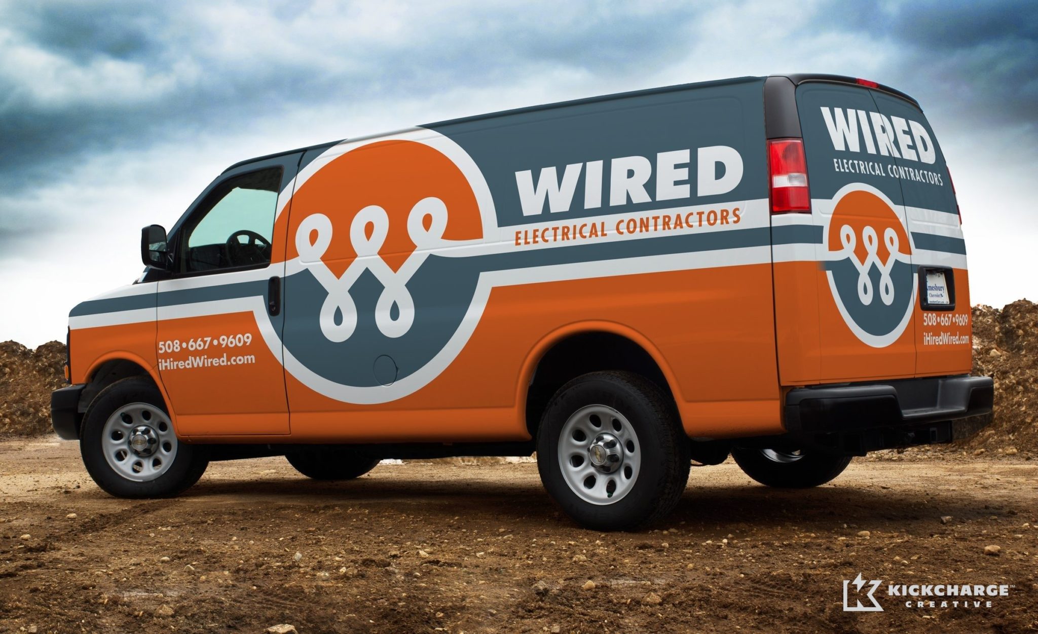 Vehicle wrap design and corporate identity for an electrician in MA.