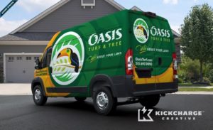 Award winning truck wrap design for Oasis Turf and Tree, based in Ohio. This award-winning truck wrap design was the winner of the 2014 “(Up)fit for Success” contest, sponsored by Mercedes-Benz Sprinter and Inc.