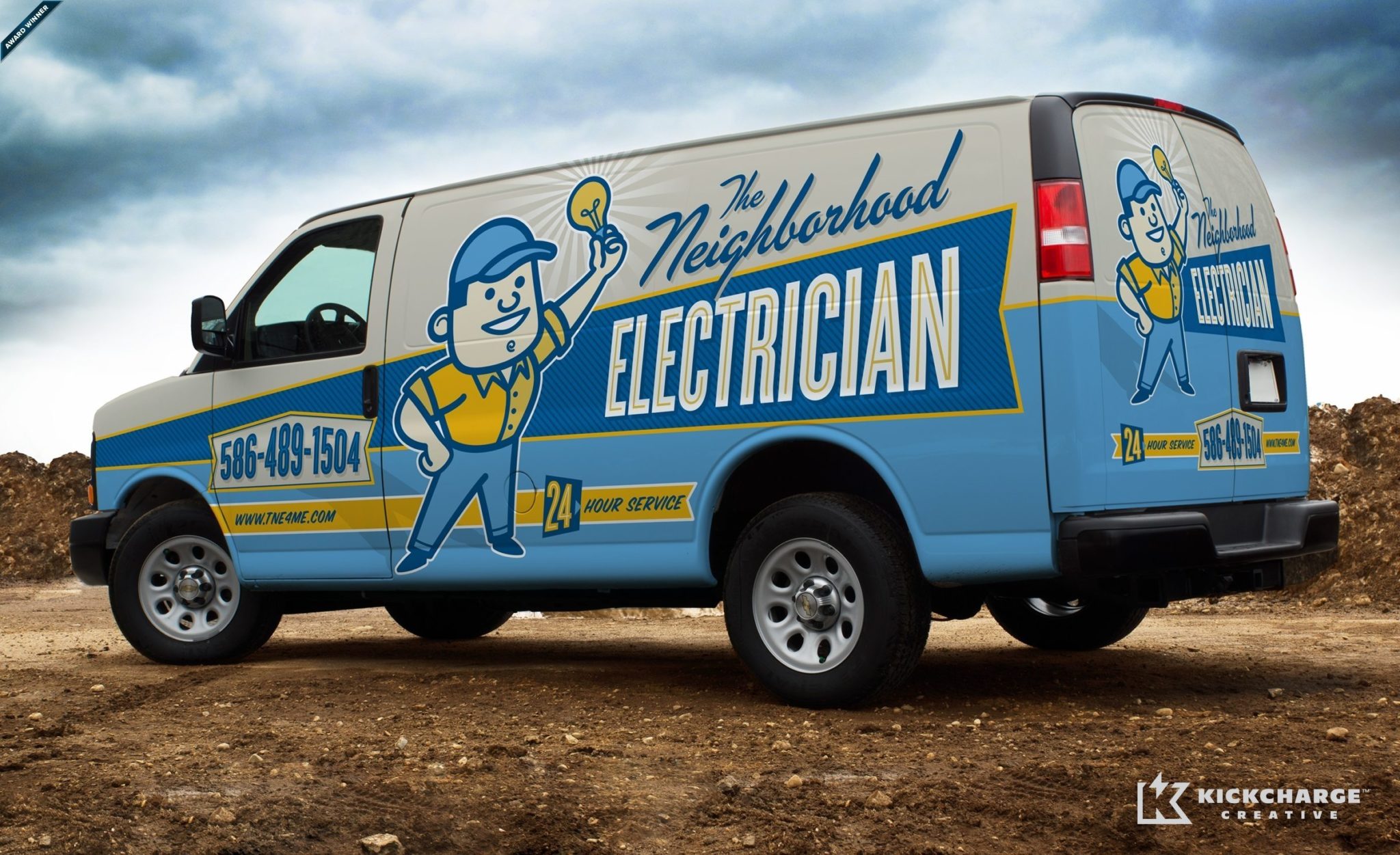 Award winning Retro themed branding and truck wrap design for an electrician in Michigan.