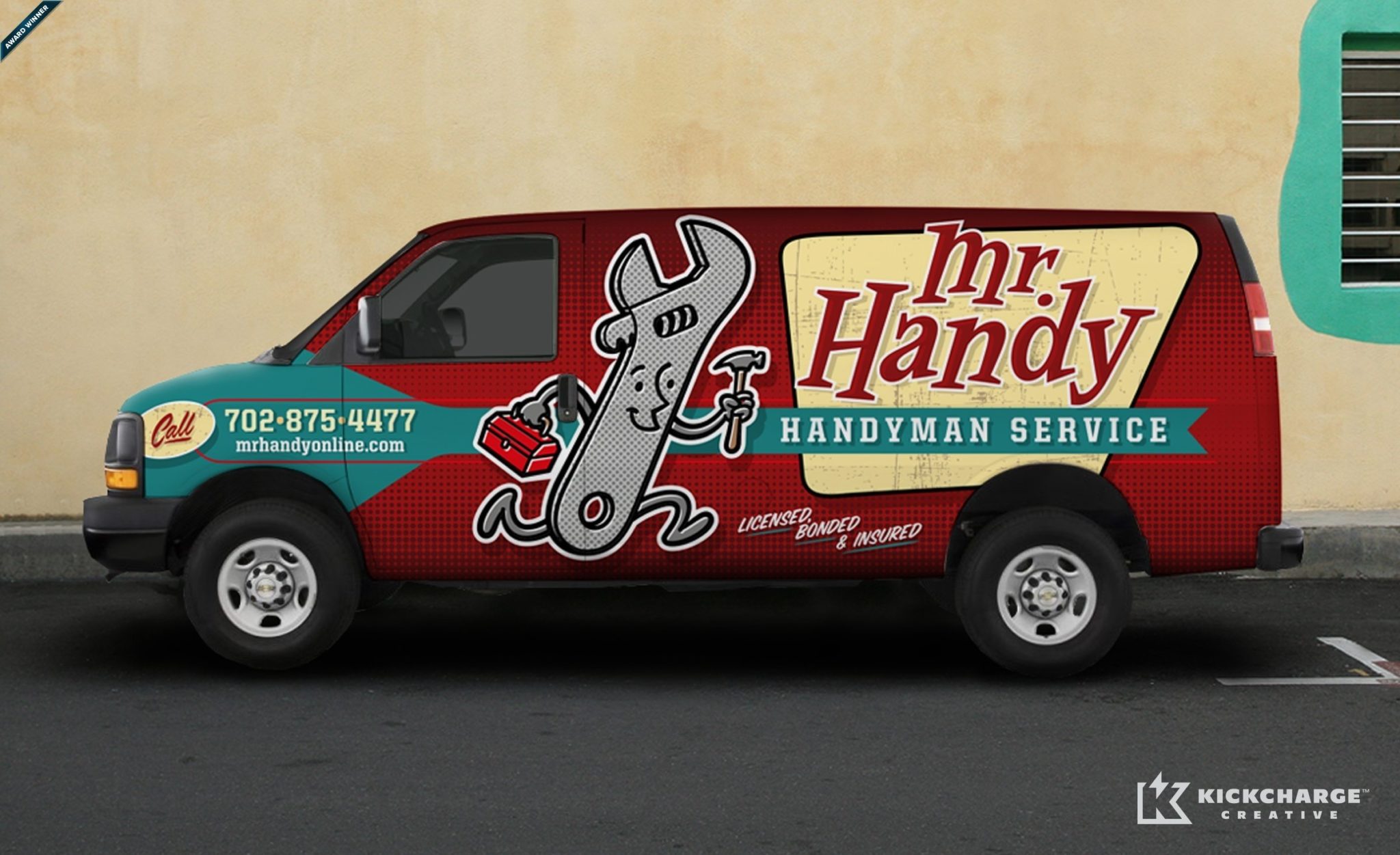 Award-winning retro and vintage styled truck wrap design and fleet branding for a handyman in Las Vegas.