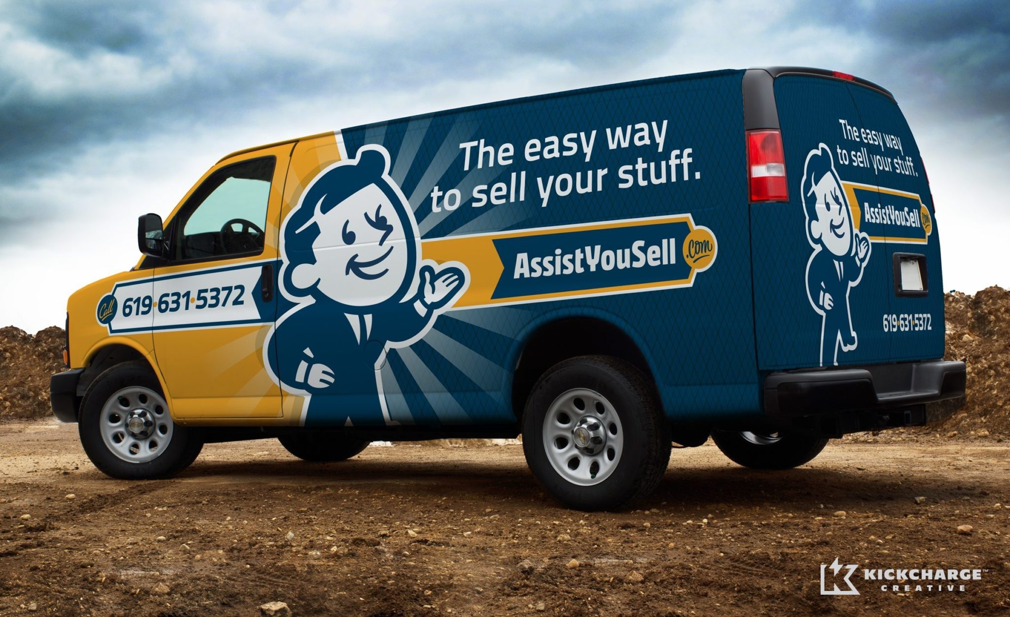 Brand identity and vehicle wrap design for an online marketplace.