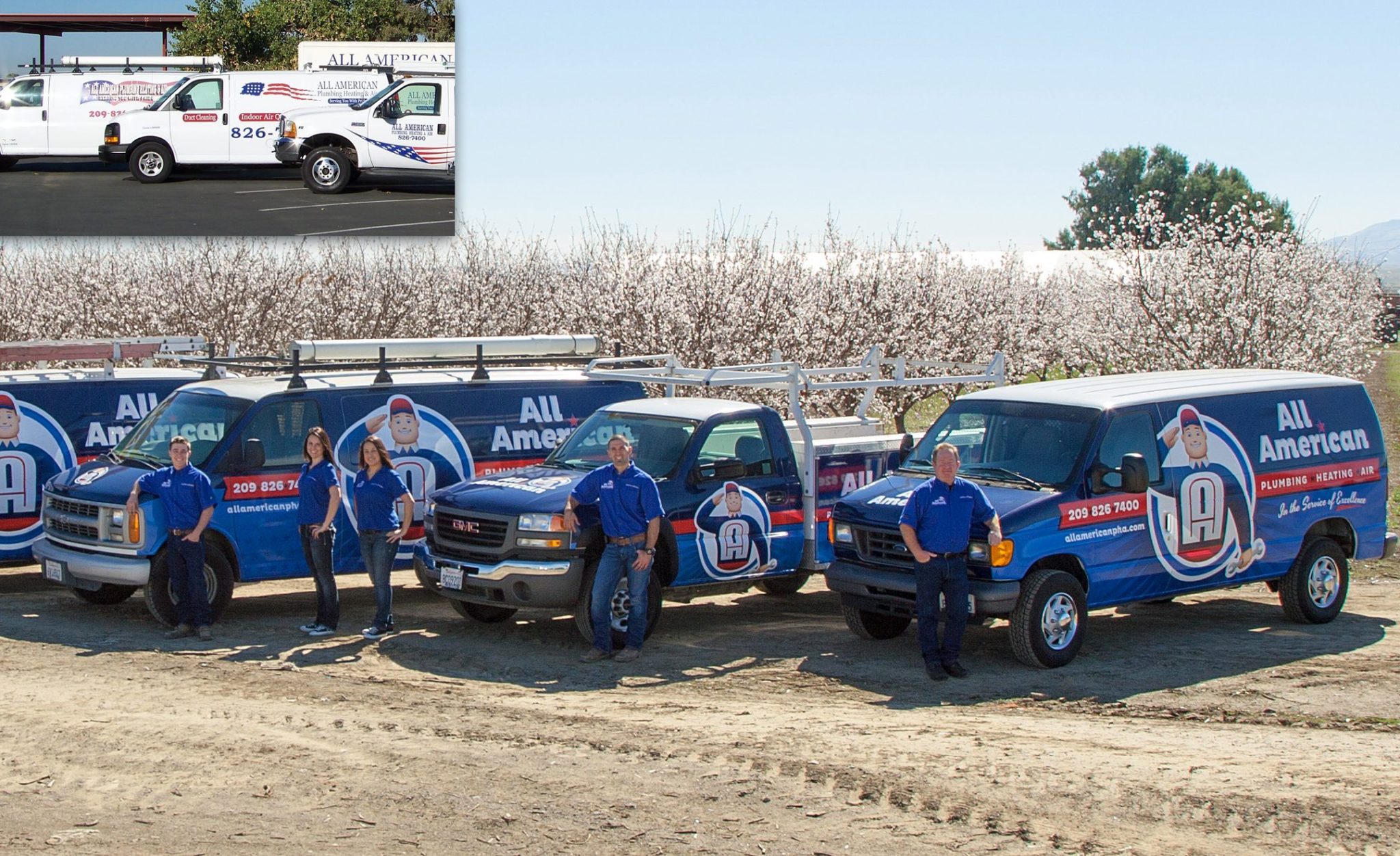 Before & after retro-themed fleet branding integrated on a wrap design for this California heating and air contractor.