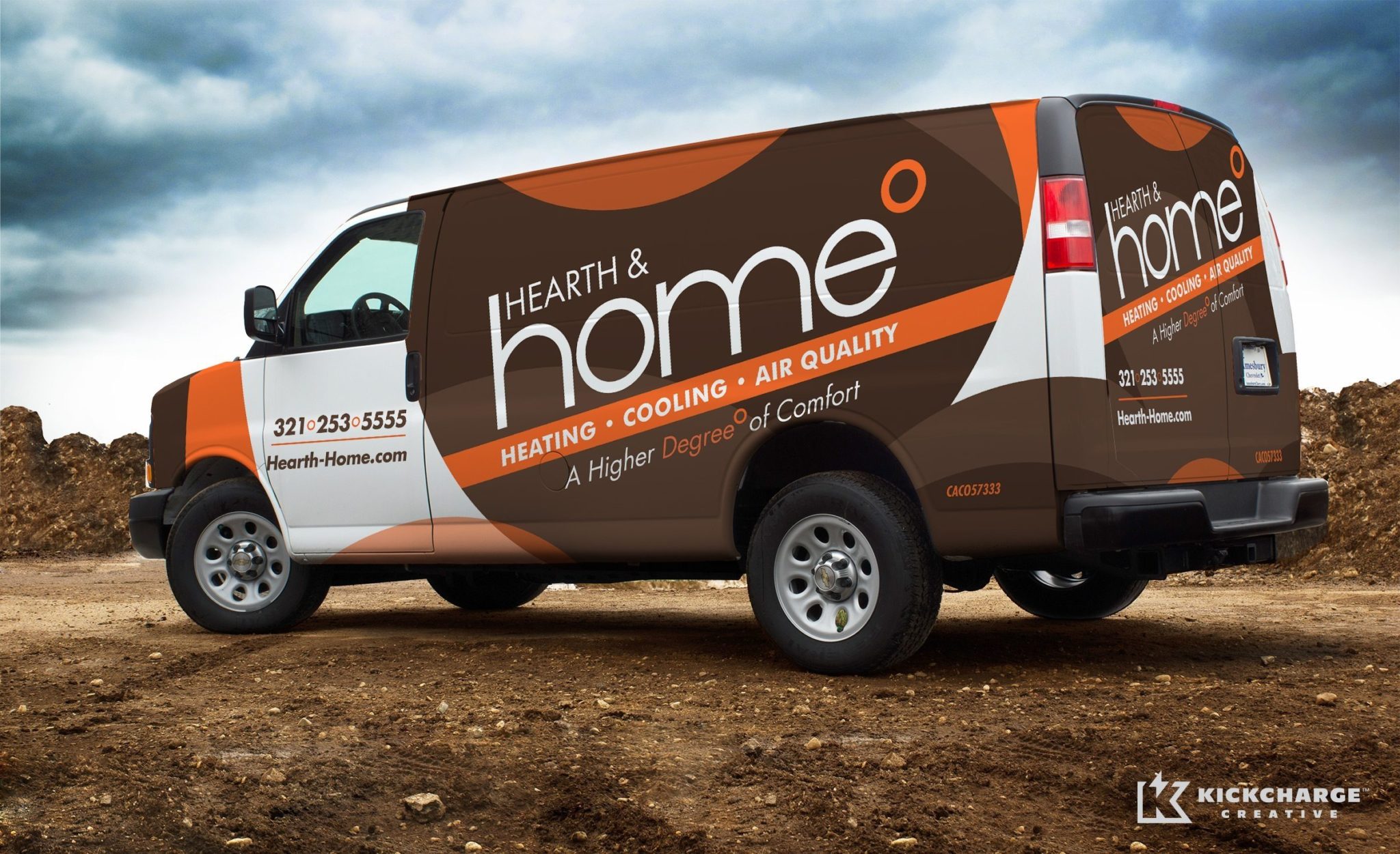 Hearth & Home HVAC contractor truck wrap and fleet branding integration.