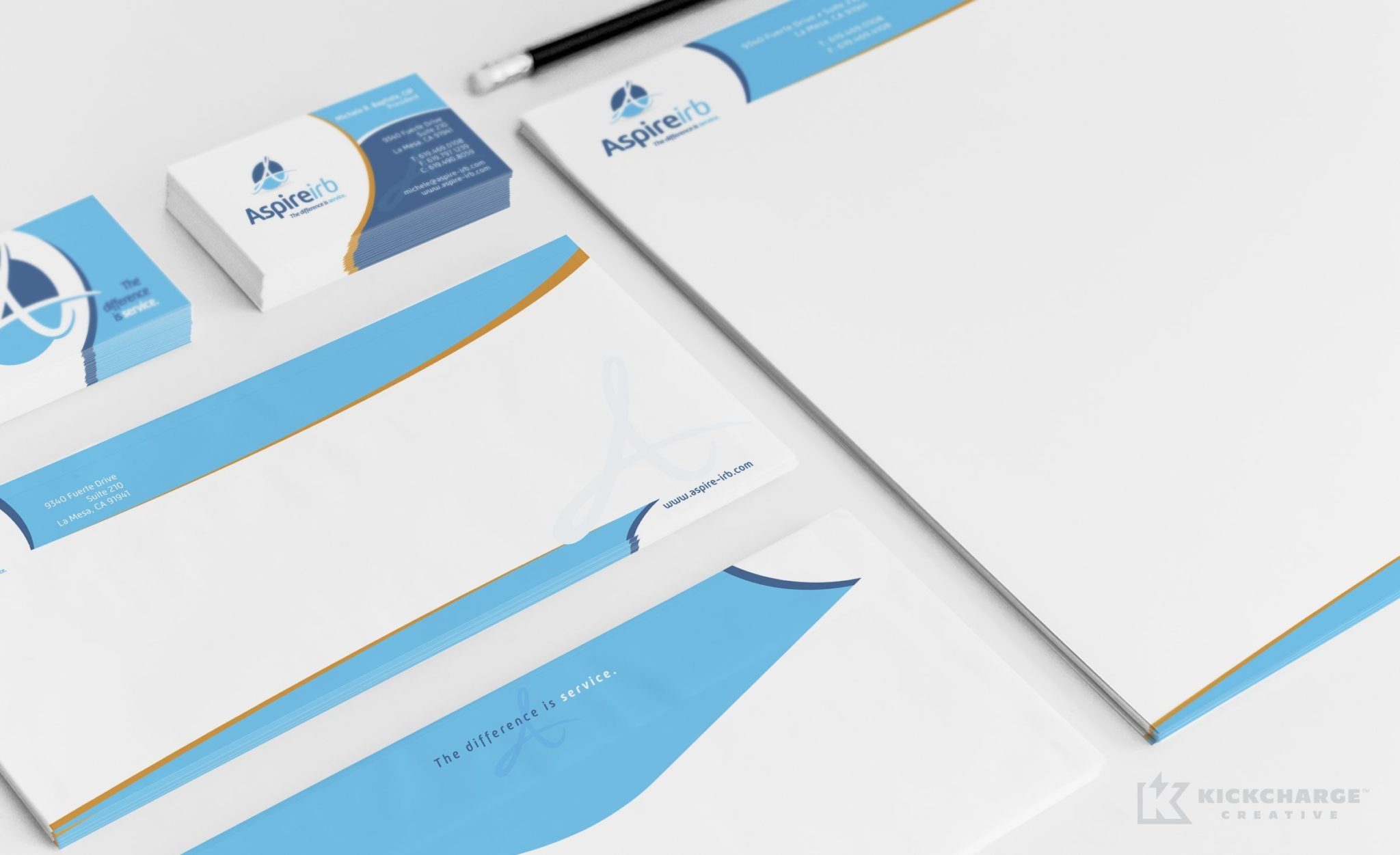 Collateral and stationery design for a company in La Mesa, California that promotes research in healthcare.