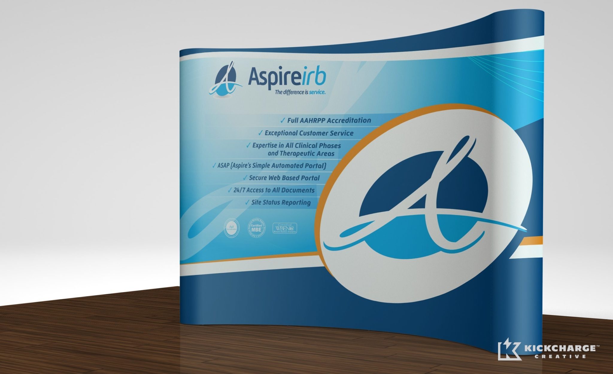 Booth design for a company in La Mesa, California that promotes research in healthcare.