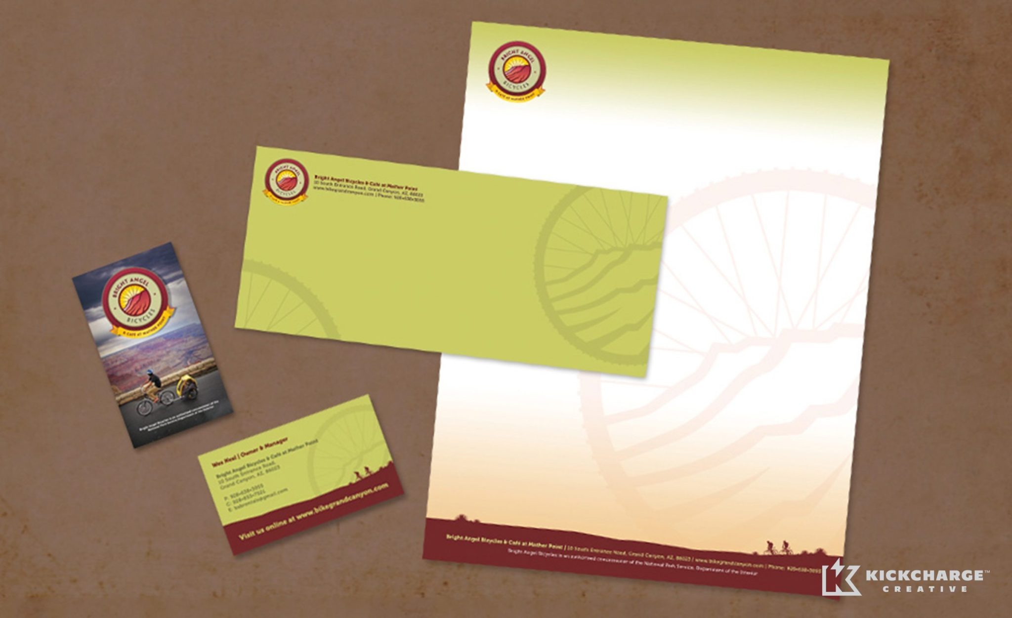 Stationery design for a company that offers bicycle rentals and tours in the Grand Canyon.