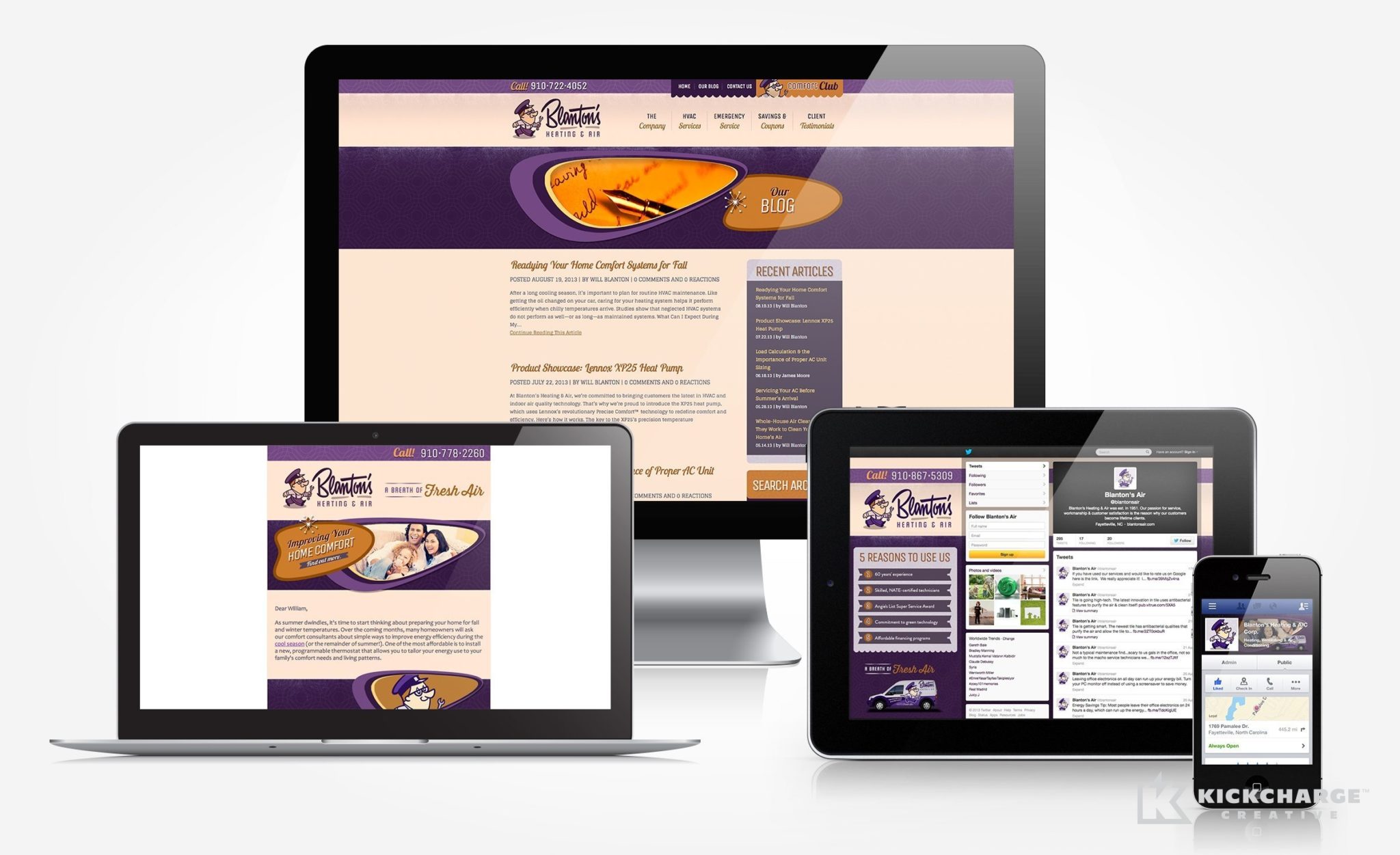 Facebook, Twitter, blog and email newsletter design and management for Blanton's Air, Plumbing & Electric.