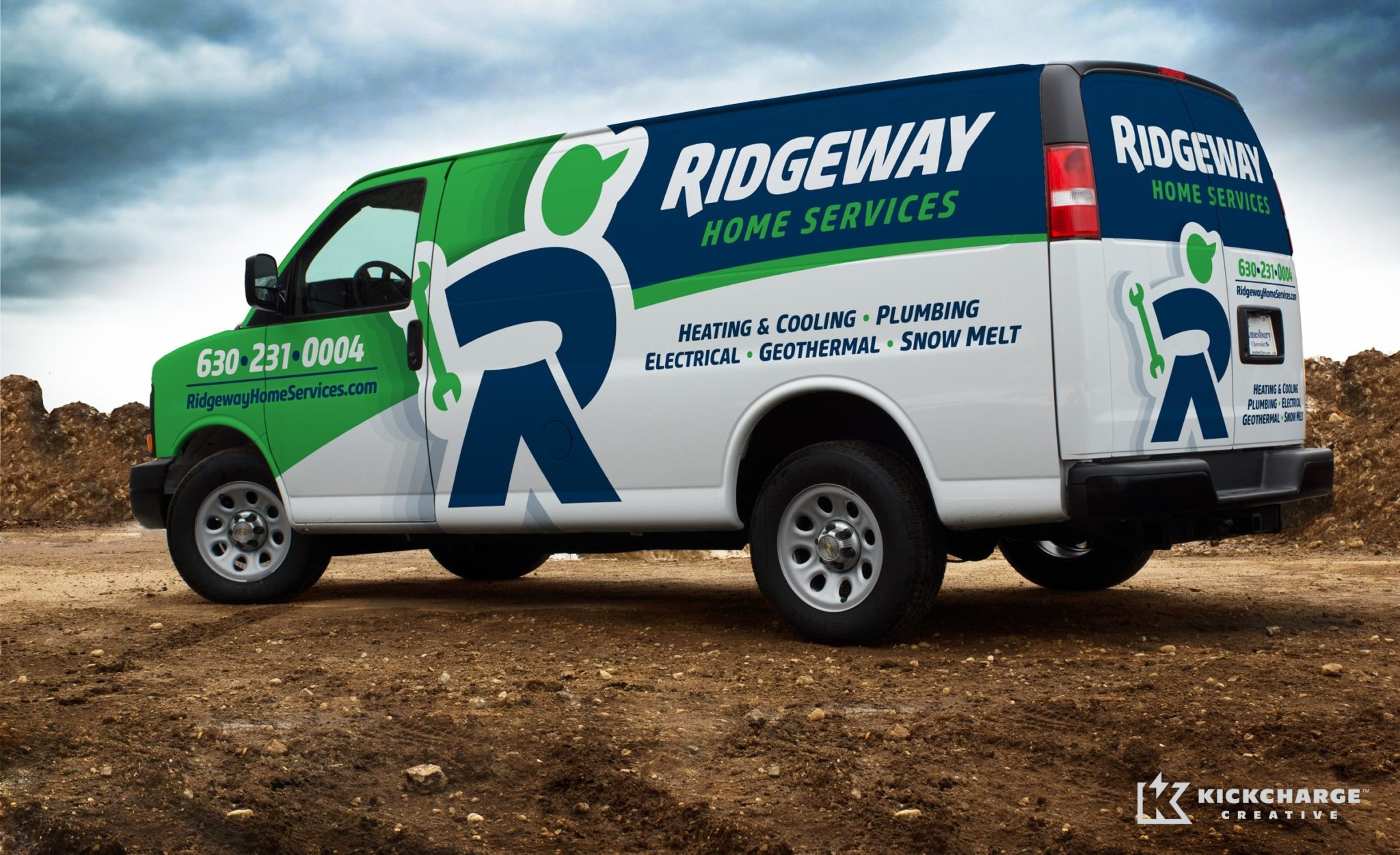 Vehicle wrap design for Ridgeway Home Services located in IL. The best vehicle wraps use simple, eye-catching graphics that are easy to read, as this wrap for Ridgeway shows.
