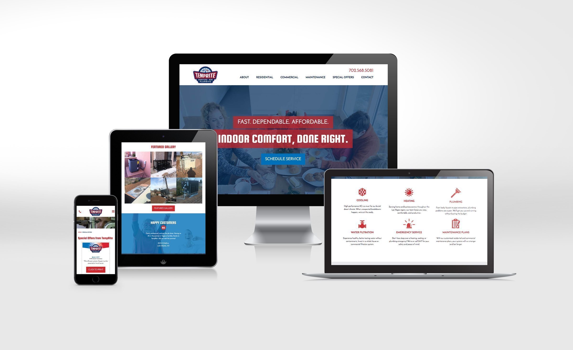Website design for a heating and air conditioning contractor in Las Vegas.