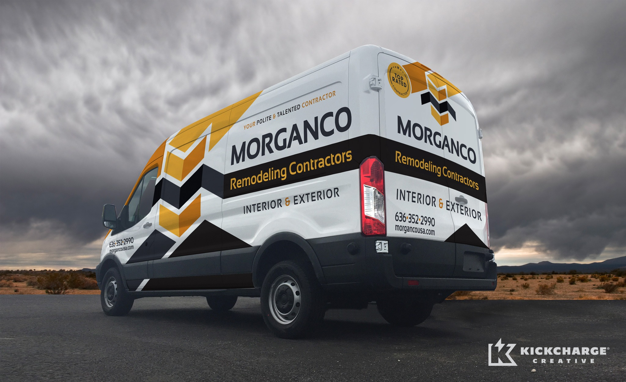 Vehicle wrap design for Morganco Remodeling Contractors. The best vehicle wraps use appealing graphics and easy-to-read fonts, as this wrap for Morganco shows.