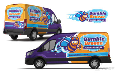 Naming and plumbing and hvac truck wrap for Bumble Breeze