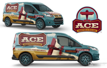 Vehicle wrap design for ACE Printing & Mailing.