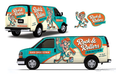 Vehicle wrap design for Rock & Rollers Painting.
