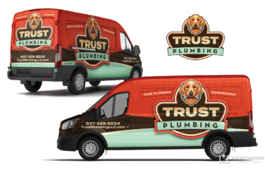 Vehicle wrap design for Trust Plumbing.